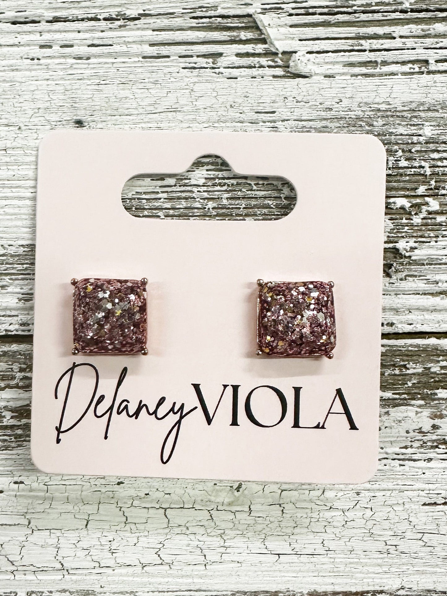 Pink Square Stud Earrings