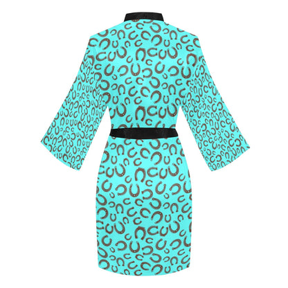 Mini Turquoise Horeshoe Women's Lounge Kimono Robe