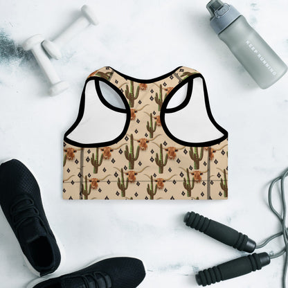 Longhorn Ranch Cactus Padded Sports Bra